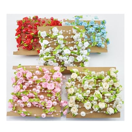 Freessom 5 Mètres Guirlandes De Perles Fleurs Rose Fil Chaîne Decoration Accessoire Mariage Champetre Chic Cheveux Marié A Suspendre Pour Déco
