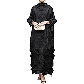 Shangeek Plus Size Dresses for Women Round Neck Half Sleeve Wrinkle-Free One Size Casual Pleated Design Dresses Black