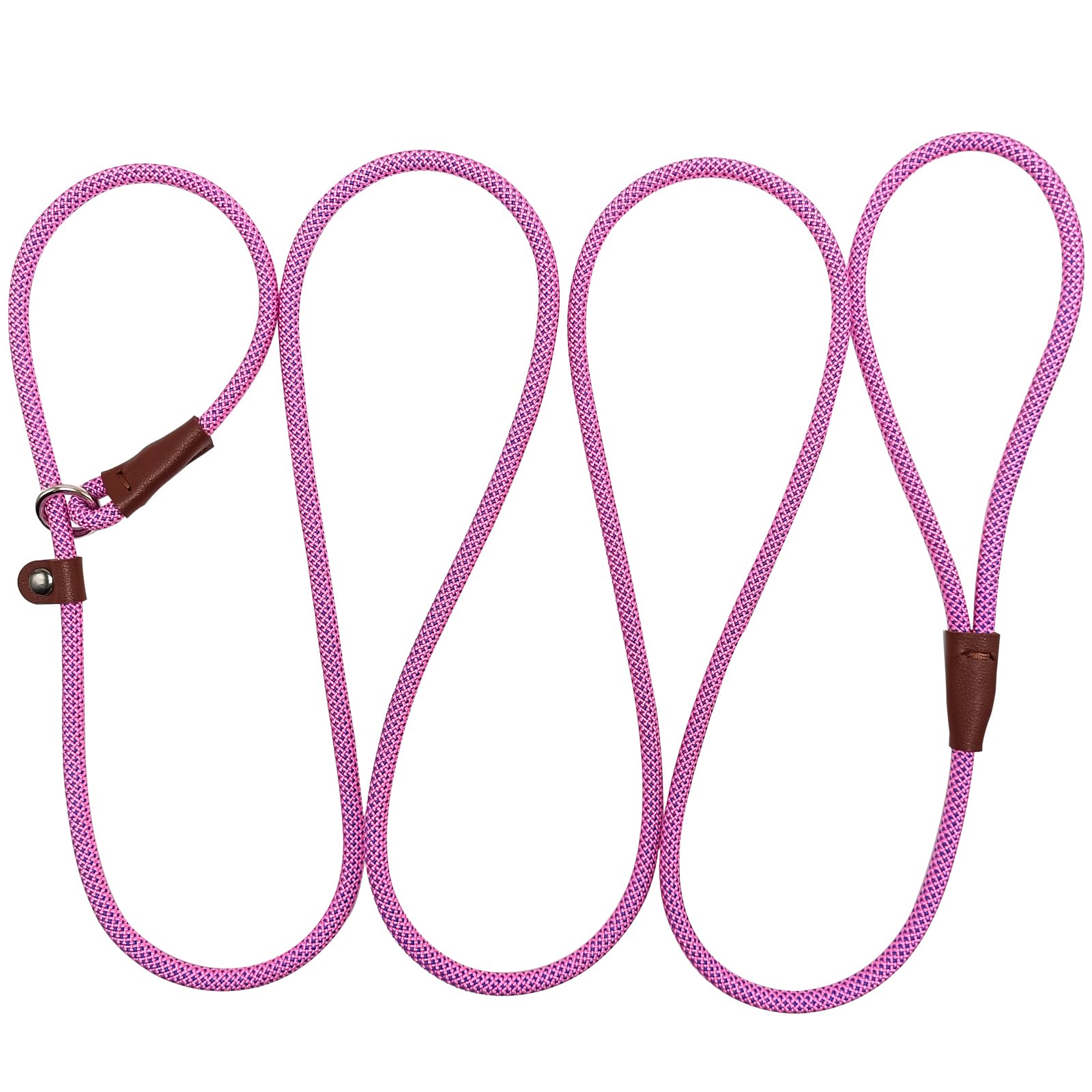 MayPaw Dog Slip Lead | 7ft Nylon Training Lead Slip-On Rope Leash | 6mm & 12mm Diameter Thick Nylon Pet Leash No Collar or Harness Needed | Suitable for All Dog Breedds (7ft x 1/4", Pink blue dot)