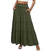 ANRABESS Womens Maxi Skirt Flowy Swing Ruffle Tiered Elastic High Waist Long Skirts 2026 Summer Casual Beach Vacation Clothes