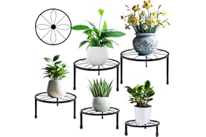 HENABLE 5 Packs Metal Plant Stand Indoor, Outdoor Black Plant Stand for Multiple Plant, Rustproof Iron Round Heavy Duty Flower Pot Stand, Plant Shelf for Planter Garden Home