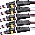 ZUOZE 5 Kit 3 Pin Car Connector Waterproof Electrical Connector, Male and Female Way 18 AWG Wire Plug Socket Kit for Truck, Motorcycle, Boat and Other Wire Connection