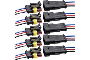 ZUOZE 5 Kit 3 Pin Car Connector Waterproof Electrical Connector, Male and Female Way 18 AWG Wire Plug Socket Kit for Truck, Motorcycle, Boat and Other Wire Connection