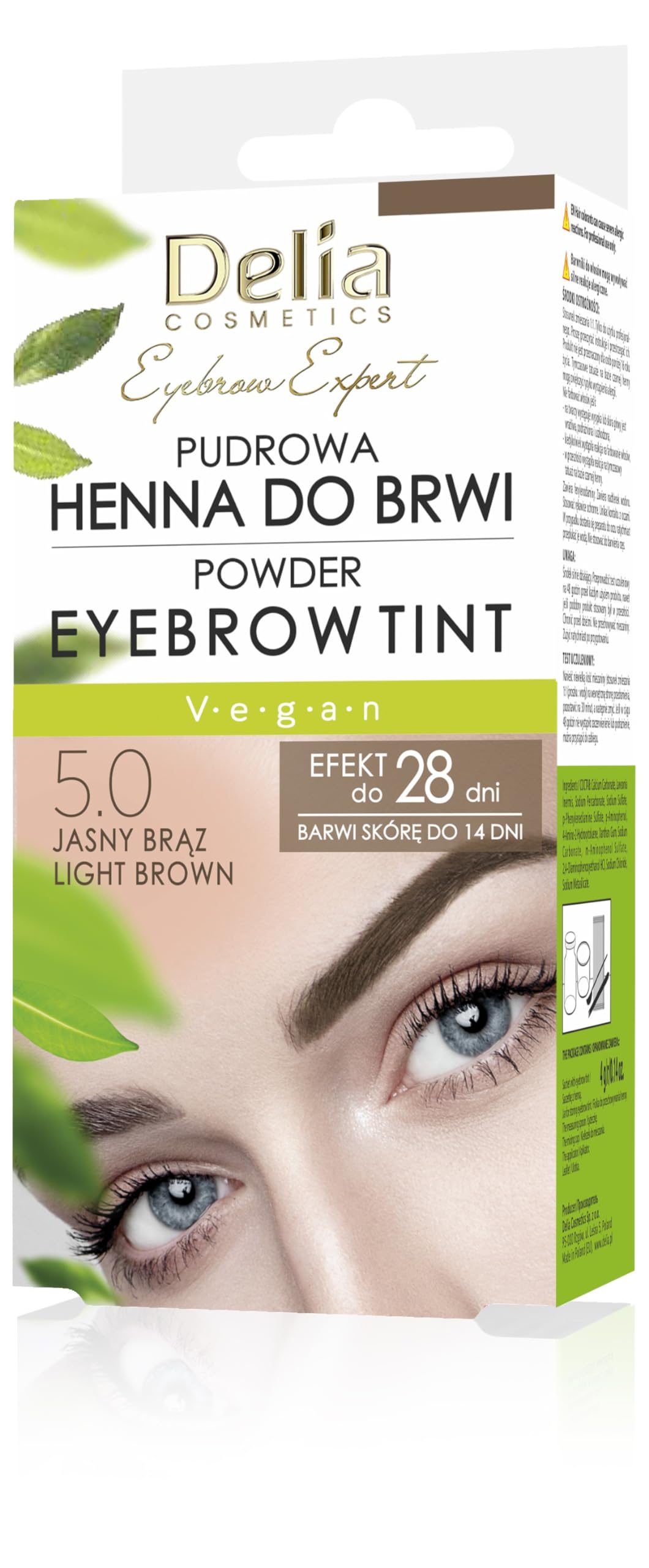 Delia Cosmetics - Powder Eyebrow Tint - LIGHT BROWN - Natural Herbs and Color - Enhanced, Darkened, Thick Brows - 20 Easy Applications / 4 Weeks - Complete Set