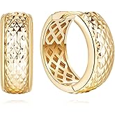 Aidomiya 14K Gold Hoop Earrings for Women Gold Huggie Hoop Earrings for Women Mesh-Pattern Small Hoops Earring