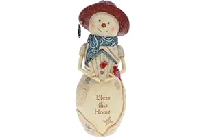 Pavilion Gift Company- Bless This Home - 6.5" BirchHeart Snowman Figurine Birdhouse Birds Religion Faith Christmas Holiday Wi
