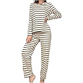 MakeMeChic Women's Two Piece Pajama Sets Striped Long Sleeve Tops with Pants Lounge Set