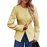 Cicy Bell Womens Business Casual Fitted Blazers Collarless Split Hem Work Office Button Down Suit Jackets