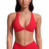 CRZ YOGA Twist Front Bikini Tops | Removable Pads, A-C Cup, V Neck, Criss Cross Back, Swim, Bathing Suit Bra for Women
