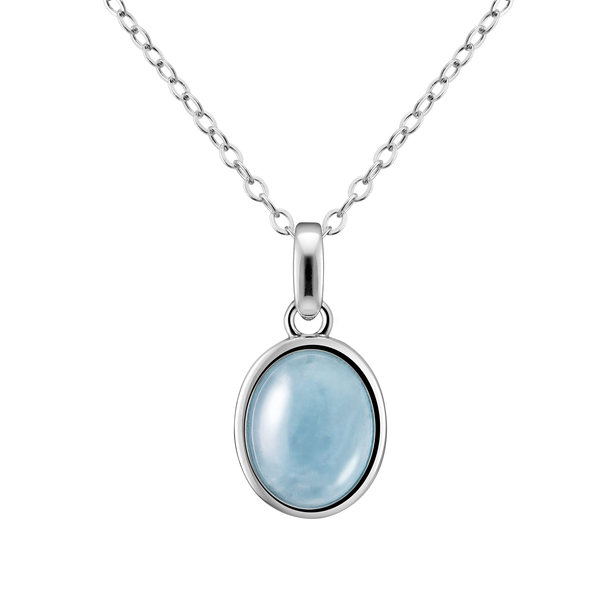 Franki Baker Dainty Natural Blue Aquamarine Oval Gemstone Pendant Necklace & 925 Sterling Silver. Chain Length: 50cm