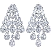 CWWZircons Long Dangle Drop Chandelier Wedding Earrings For Women Micro Pave Cubic Zirconia Luxury Bridal Party Jewelry