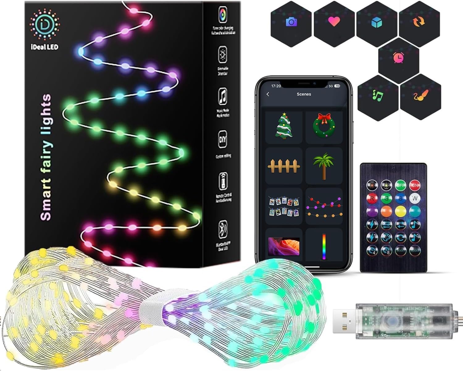 Smart Fairy String Lights, 33Ft Usb DIY Twinkle Lights w/Remote & App Controlled, music sync,12 Modes, Multicolor & Warm White for Bedroom, Christmas, Parties,Wedding,Centerpiece, Decoration (10M)