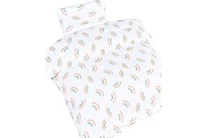 MEJU Dot Rainbow Cute 100% Cotton Duvet Cover + Pillowcase Bedding Set with Zipper Closure for Baby Toddler Boys Girls Crib Bed Decoration Gift (Rainbow)