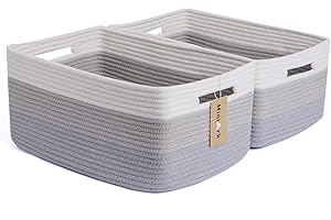 MiniArk Large Storage Baskets for Shelves, Closet Organizers and Storage Bins for Clothes Blanket Towels, Baby Nursery, Toy Baskets Box, Woven Rope Baskets, 17 x 13 x 7.5”, 2 Packs Gradient Grey