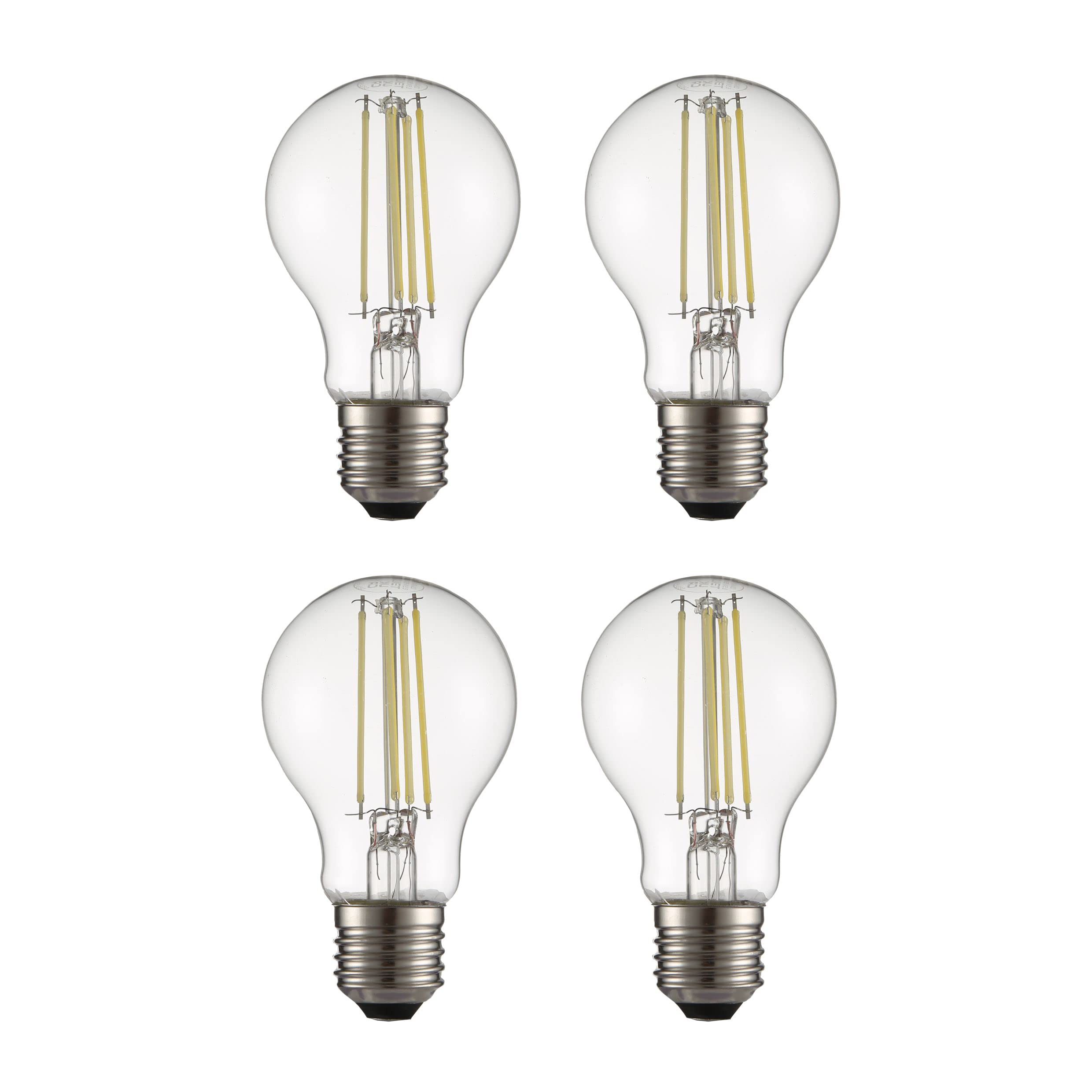TEKLED E27 LED Filament Bulb 4000K Cool White 4W A60 GLS 4-Pack, Clear Glass Edison Screw Retro Light Bulb for Kitchen & Bathroom, Flicker-Free, 40W Equivalent