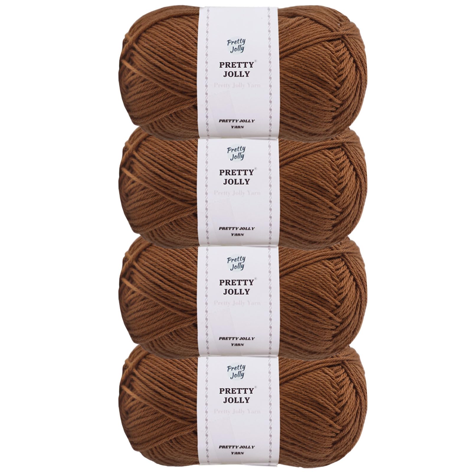 Pretty Jolly 4 Skeins Soft Baby Yarn, 100% Cotton, Crochet & Knitting, 4 Ply, Fingering Weight, Blanket Yarn for DIY Craft Total Length 4×160m/4×50g (Dark Brown) — image 1