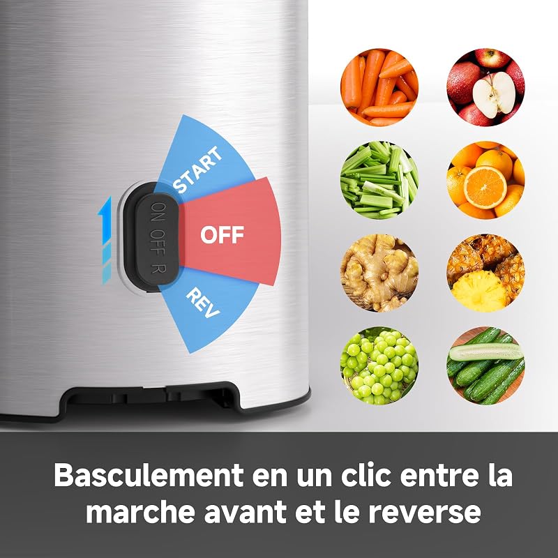 Extracteur de Jus Fruits et Légumes, Moins de Temps de Découpe, Goulotte XXL 135 mm, Extraction Lente à Froid, Facile à Nettoyer, Moteur Silencieux 45 dB, Idéal Famille