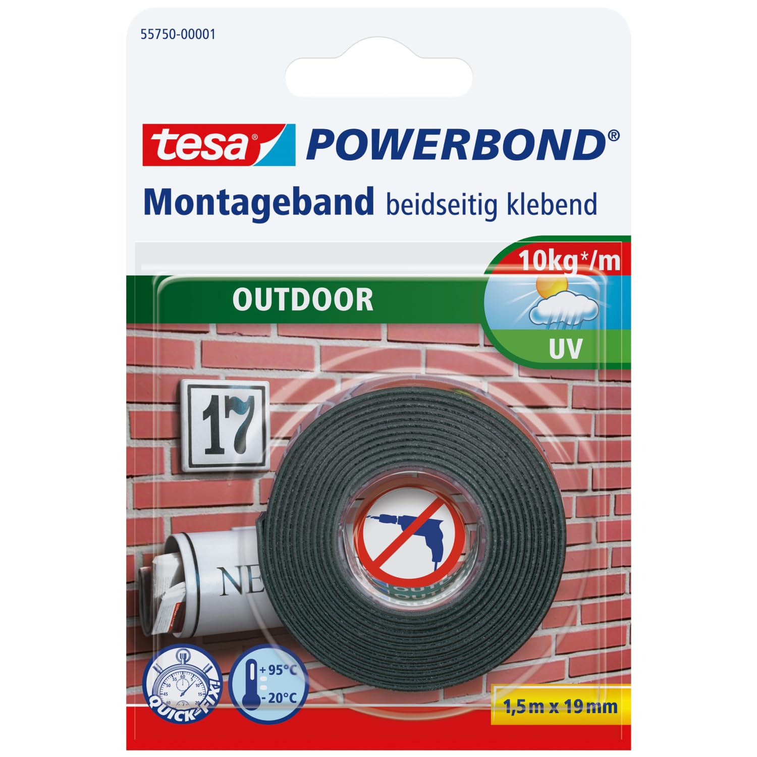 tesa Powerbond Foam Double Sided Mounting Tape for Outdoors Use 1.5 m x 19 mm