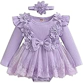 ZAXARRA Infant Baby Girl Romper Dress Baby Dress Romper Flowers Lace Fall Winter Clothes with Headband