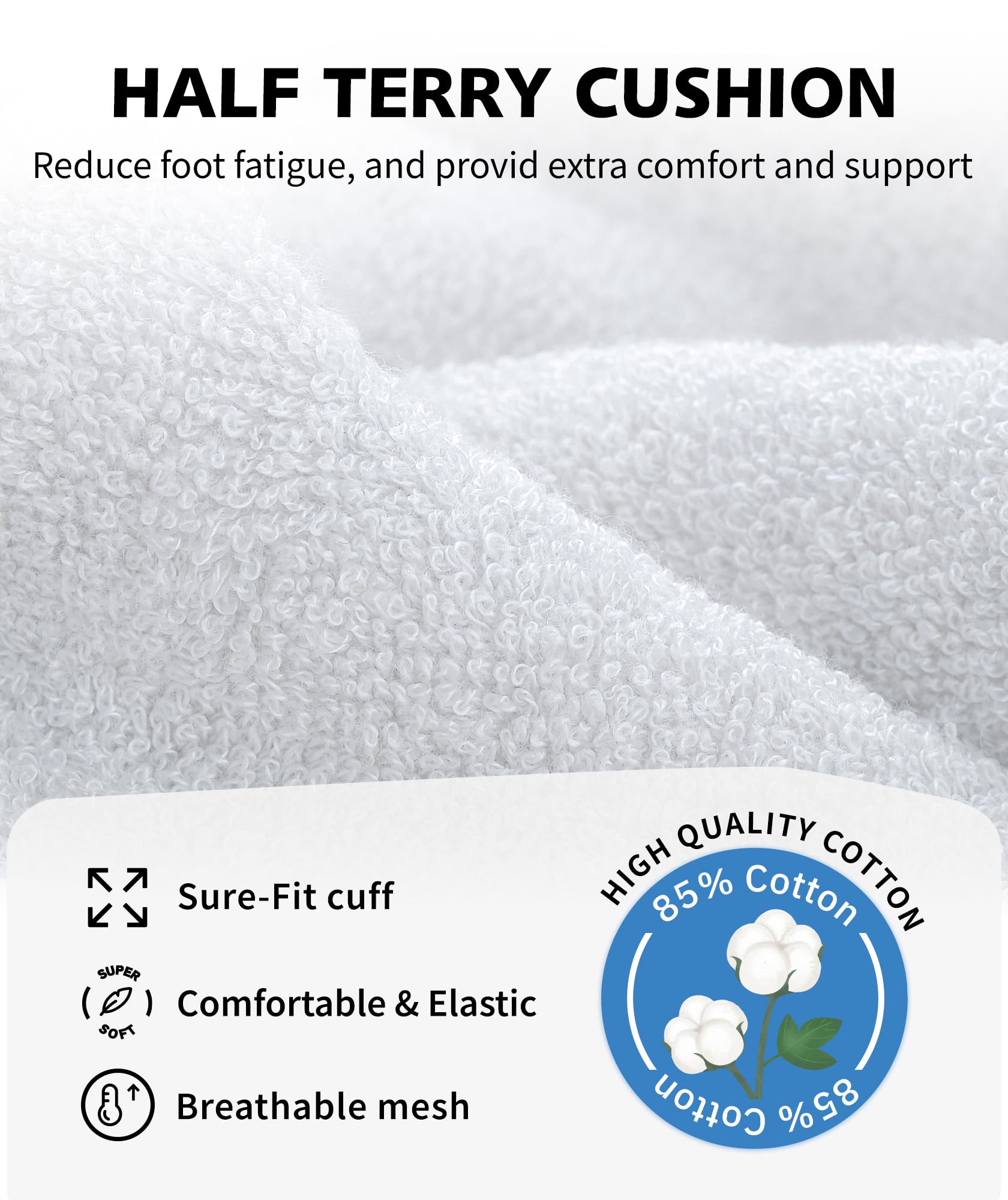 CLOSEMATE 7 Paar Sneaker Socken Herren Damen Kurze Gepolsterte Laufsocken Sportsocken aus Baumwolle Atmungsaktive Sneakersocken Running Ankle Socks Weiße 43-46 L 6