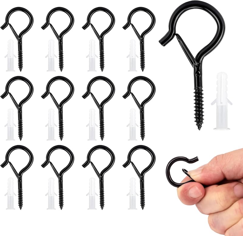 KINGLAKE Screw in Hooks 12 Pcs Q Hanger Hooks for Outdoors Black