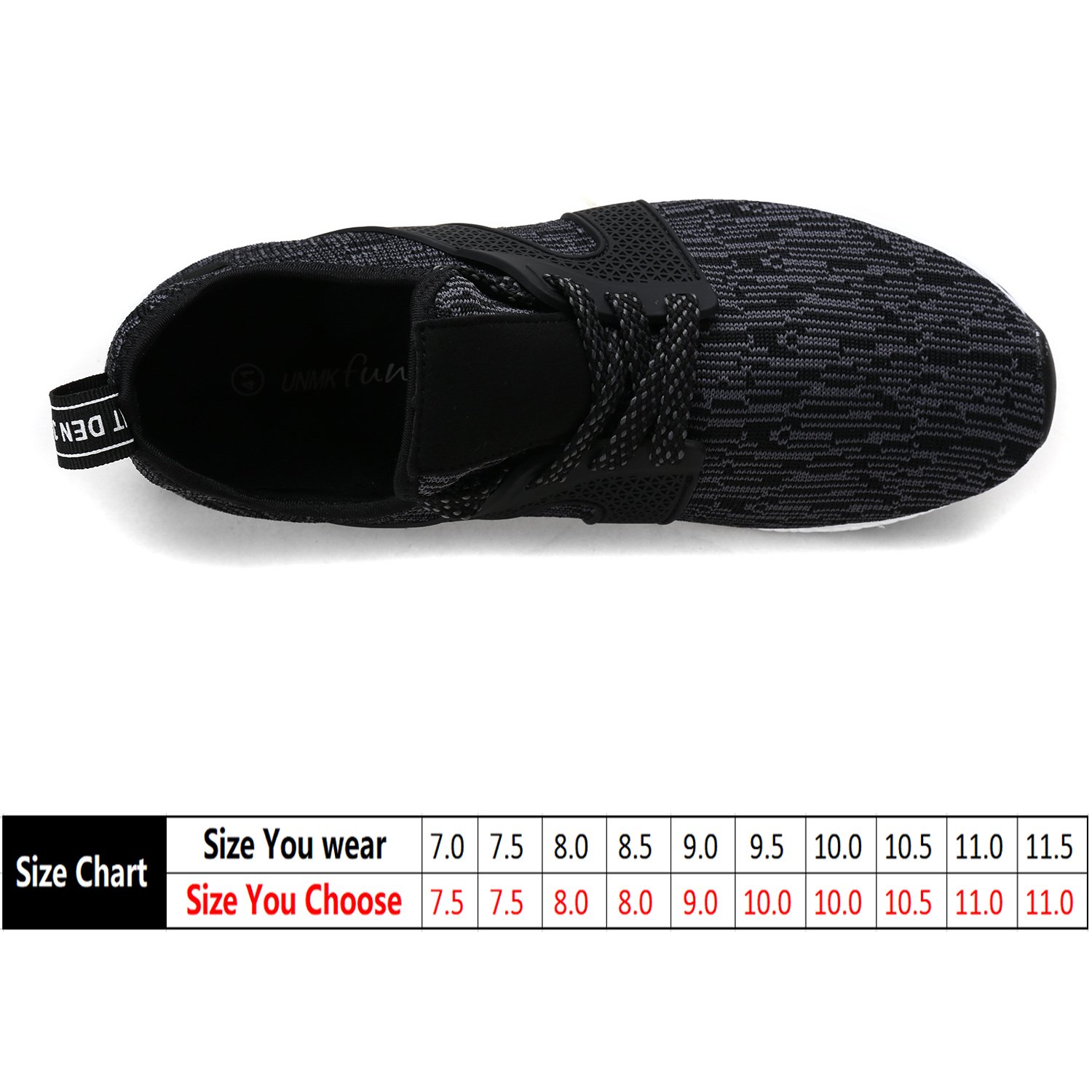 UNMK FUN Men\'s Fashion Sneakers Casual Athletic Ultra Lightweight Soft Sole Running Walking Shoes (8, Black)