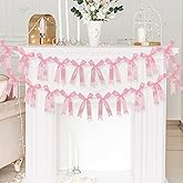 NatNarr 2 Pcs Pink Bow Garland Banner, Pink Satin Ribbon Valentines Day Decorations Pre-Strung Bow Garland Party Supplies for Classroom Decor Wedding Birthday Baby Shower