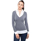 AmélieBoutik Women Faux Shirt 2 in 1 Style Long Sleeve Pullover Blouse Top