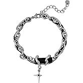HAQUIL Gothic Double Chain Star Charm Link Chain Bracelet, Charm Bracelet for Men Women Punk Hip Hop Unisex Style, Hip Hop Rock Cool Adjustable Link Bracelet