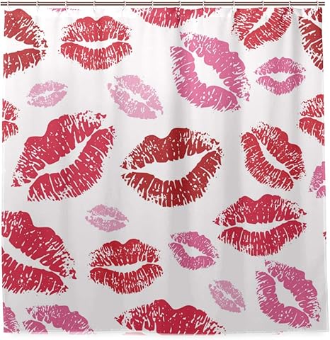 Amazon Ninehasa シャワーカーテン 防水 ポリエステル 風呂カーテン 浴室 おしゃれ かわいい ロマンチックな結婚式のバレンタインの背景 にピンクと赤のキス 取付簡単 浴室 間仕切り カーテンリング付属 シャワーカーテン ホーム キッチン オンライン通販