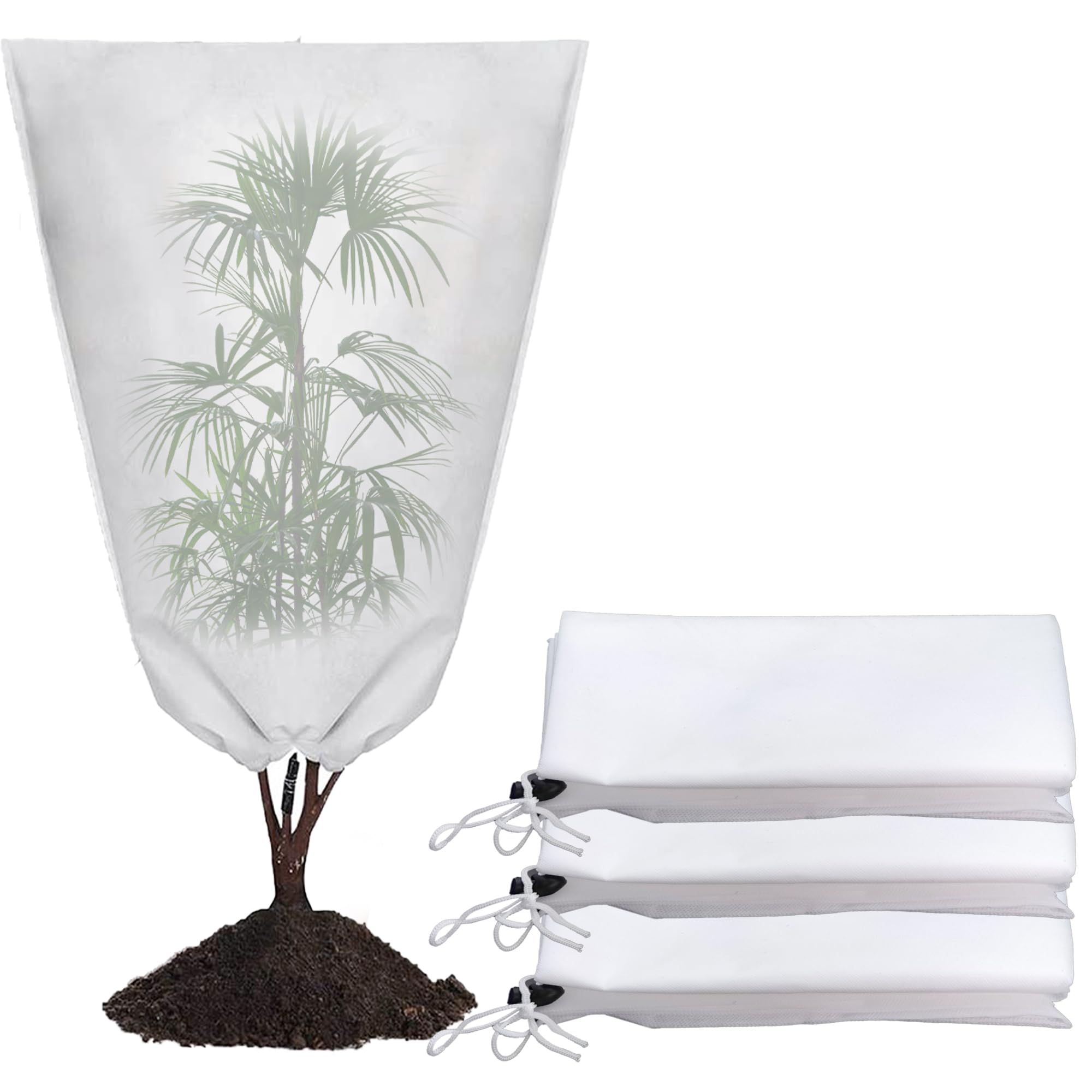 SEABABOO Winter Plant Cover, 3 Pieces Winter Antifreeze Plant Cover 60 x 80 cm, Winter Protection for Potted Plants, Antifreeze Plant Cover with Reusable Drawstring (60 x 80 cm)