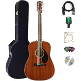 Fender CD-60S Solid Top Dreadnought Acoustic Guitar - All Mahogany Bundle with Hard Case, Tuner, Strap, Strings, Picks, and Austin Bazaar Instructional DVD