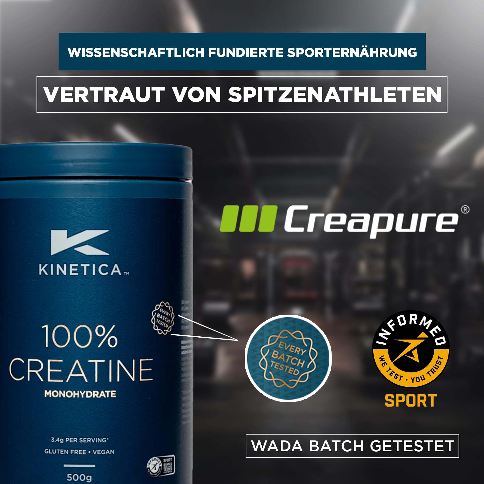 Kinetica Sports Creapure® 100% Kreatin Monohydrat Pulver - Geschmacksneutral | 3.4g Kreatin/Portion, 147 Portionen/500g Packung | Vegan & Glutenfrei | Unterstützt Leistungsfähigkeit & Muskelkraft 3