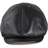 BOONJOVIA Men's Genuine Leather Newsboy Flat Cap Gatsby Ivy Golf Cabbie Driving Hat