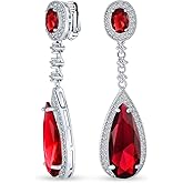 Statement Teardrop Cubic Zirconia AAA CZ Dangle Chandelier Screw Clip On Earrings For Women Silver Plated More Colors