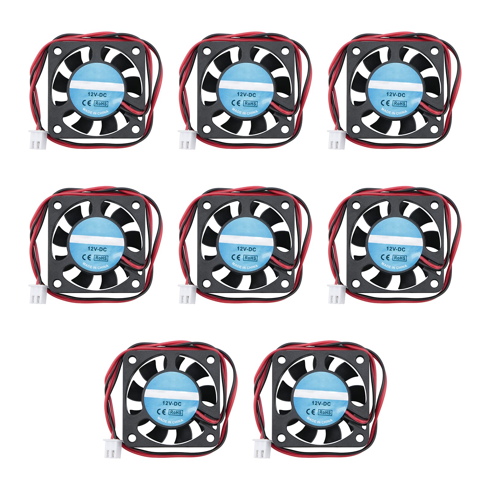 Rowiz 8pcs 40mm (4cm) DC 12V Cooling Fan with 2 Pin Connector High Speed Brushless Fan Mini Heatsink for Printer Video Recorder, 40×10mm
