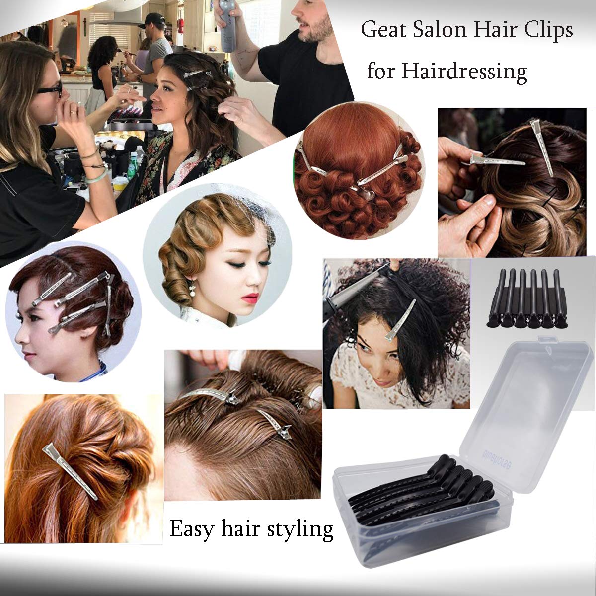 Hair Clips for Styling, 12 Pcs Professional Rustproof Metal Hair Styling Clips Hair Clip Set, 3.7 Inches Durable Salon Hair Clips Styling Tools for Salon, Personal &thick Hair (black)