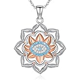YEESIA Evil Eye Necklace for Women 925 Sterling Silver, Protection Necklace with Blue Evil Eye Charm, Evil Eye/Lotus Pendant Jewelry, Birthday Christmas Gifts for Her