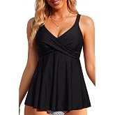 Underwire Tankini Top Only Flowy Push Up Twist Bathing Suit No Bottom | Removable pads, Concealed midriff via A-line hem, Adjustable back sliders, Full torso, Cross rear bands, Gathered chest