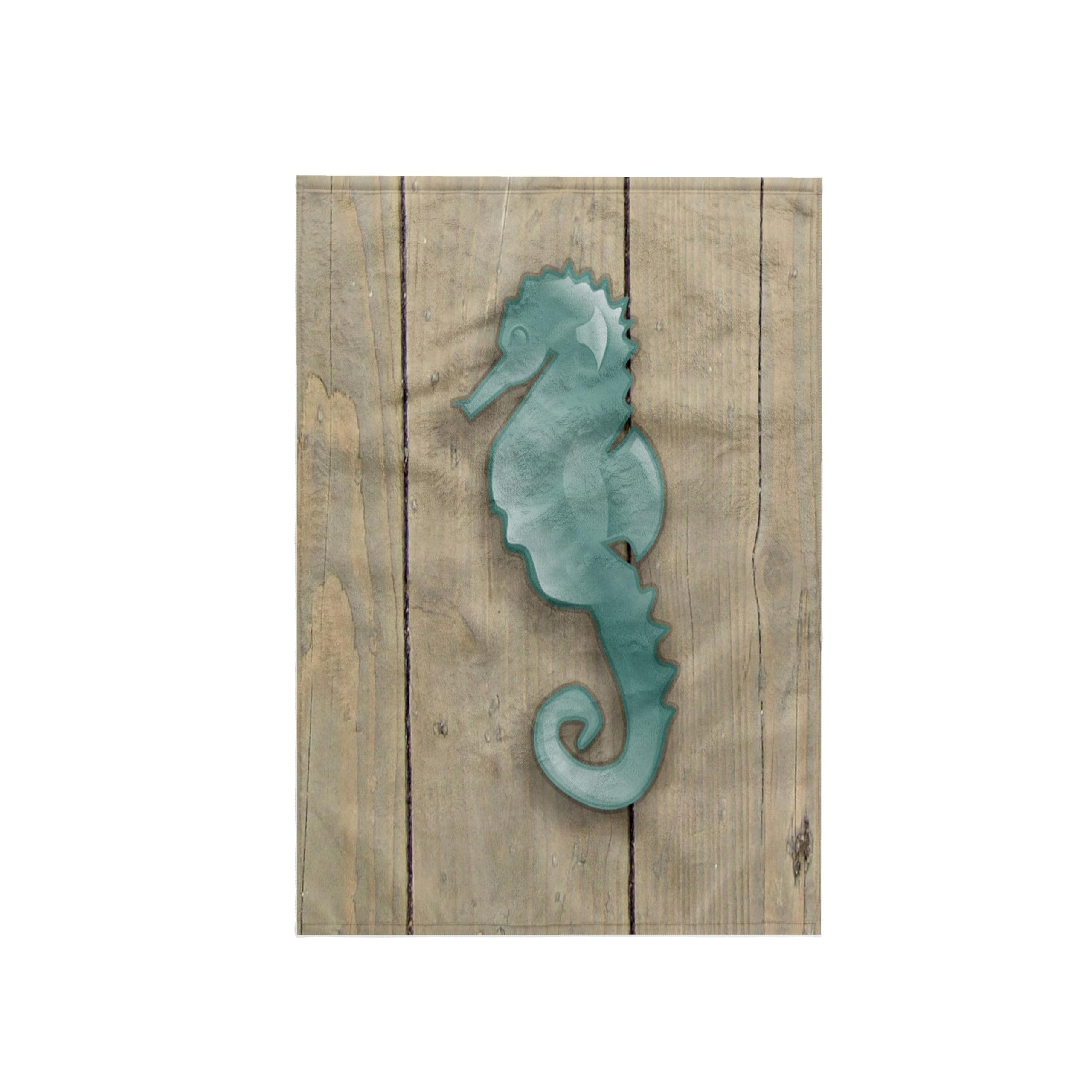 3dRose "Image of Aqua Cartoon Seahorse on Old Wooden Planks Towel, Polyester/Cotton, White, 15 x 22-Inch
