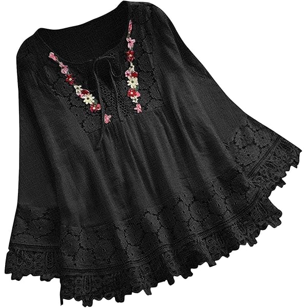 Generic Plus Size Tops Womens Crew Neck Shirts Vintage Lace