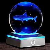 Oriamde 3D Shark Crystal Ball Night Light 3.15 inch Glass Ball Table Lamp with Color Changing Touch Base Decor Ideal Sharks Gifts for Friends Kids Christmas Birthday