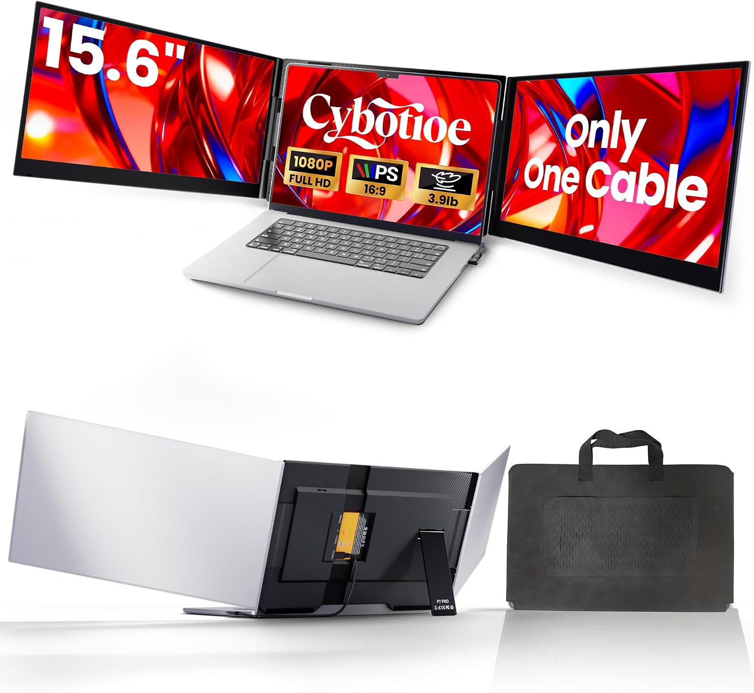 Cybotioe 2026 New One Cable Connection Laptop Screen Extender Monitor Portable, Ultra Thin 15.6" 1080P FHD Triple Screen,Fit for 13-17" Laptop, Plug & Play Compatiable with Win/Mac/Chrome/Android