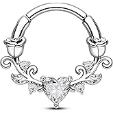 CM Crareesi Mania Rose Septum Rings 16G Septum Piercing Jewelry 316L Stainless Steel Daith Piercing Jewelry Heart Daith Earrings for Women