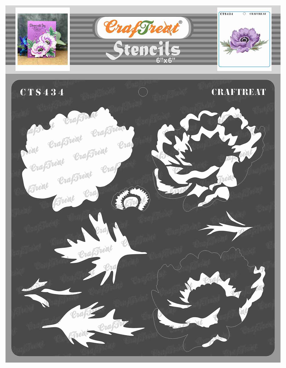 CrafTreat Reusable Flower Stencils and Templates for Painting on Wood - Layered Anemone Stencil -6x6 Inch - Layering Stencils for Card Making - Small Floral Stencils for Painting on Canvas