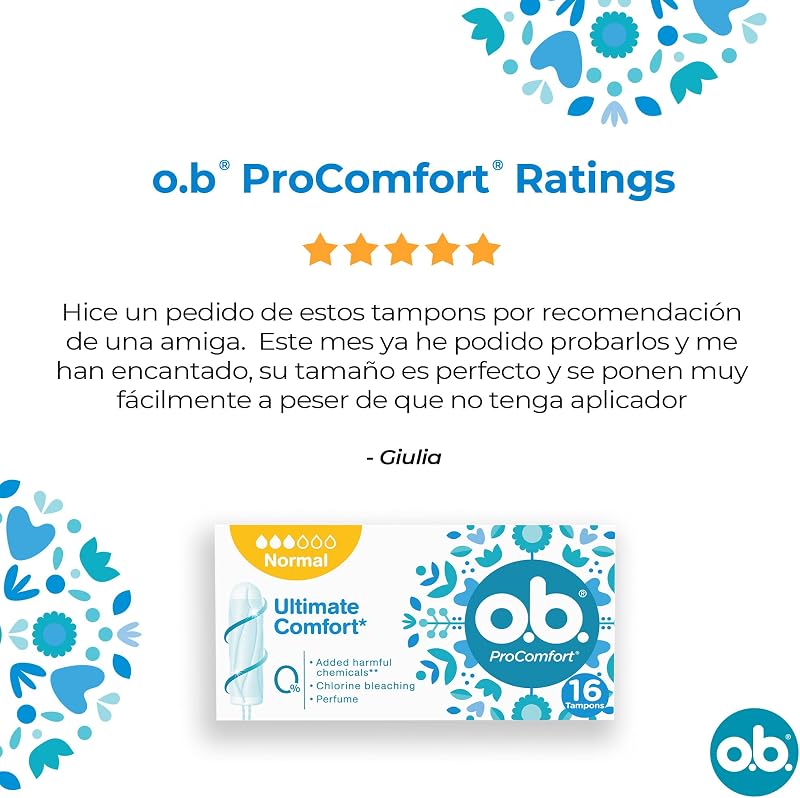 Tampones OB ProComfort Ultimate Comfort (1 x 16), tampones de absorbencia normal sin sustancias químicas nocivas ni fragancia, tampones sin aplicador no blanqueados con cloro — foto 8 de 8