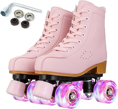 XUDREZ Pink Roller Skates Women Girls Double Row Four Wheel ABEC 7 Indoor