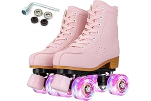 Silvertree Roller Skates for Women and Men PU Leather High-top Adult Roller Derby Skates Wheels Light Up Roller Skates Four-W