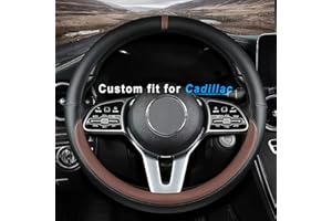 SAWUAA Custom fit for Cadillac Car Steering Wheel Cover, Nappa Leather Car Steering Wheel Cover Non-Slip Steering Wheel Cover, Designed for Cadillac Interior Accessories (Brown,for Cadillac)