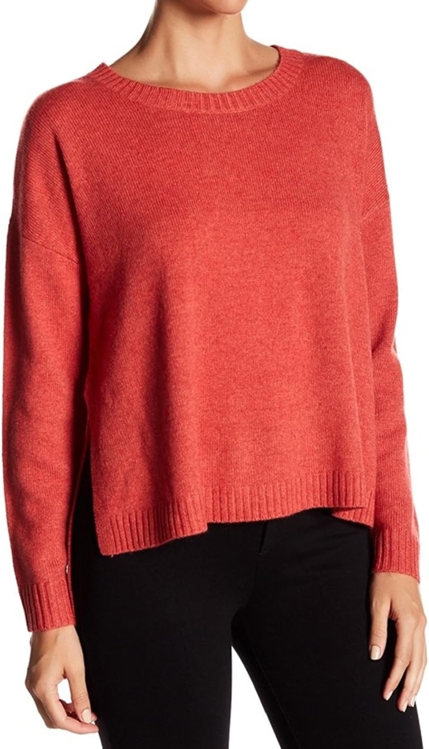 Eileen Fisher Women's Crew Neck Boxy HiLo Sweater (Large, Persimmon